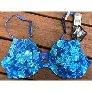 DAISY FUENTES T-Shirt Bra 38c Blue Floral Heather Underwire Bra NEW NWT
